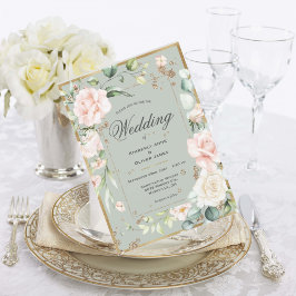 Gold Sage Green Waterverf Romantic Floral Wedding Kaart