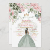 Gold Sage Groen & Roze Bloemen Prinses Mis Quince Kaart (Voorkant / Achterkant)