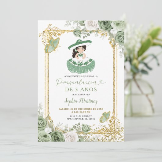 Gold Sage Groene Spaanse Meisje's 3e verjaardag Kaart (Staand voorkant)