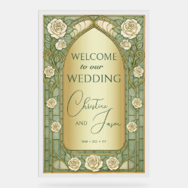Gold Sage Stained Glass Floral Wedding Welcome  Acryl Bord