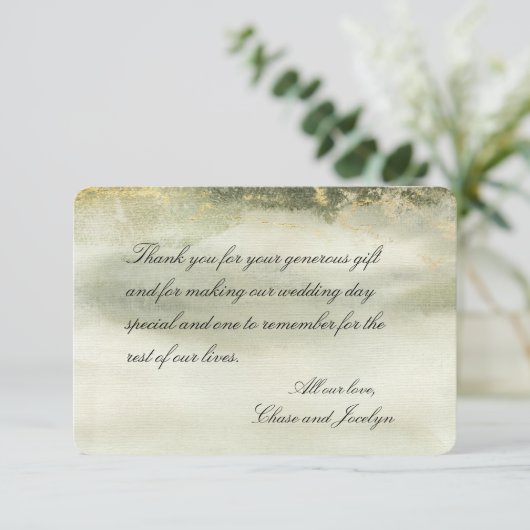 Gold & Sage Waterverf Wave Calligrafie Hartelijk d Bedankkaart (Staand voorkant)