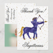 Gold Sagittarius 1st Birthday Big Foto Hartelijk d Bedankkaart (Voorkant / Achterkant)