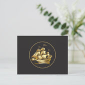 Gold Sailboot Nautical Briefkaart (Staand voorkant)