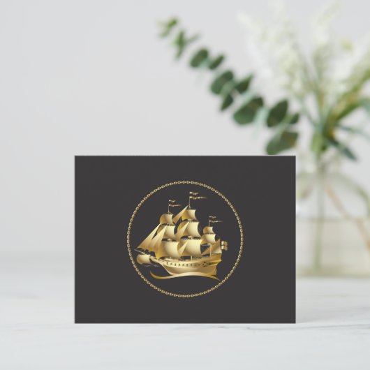 Gold Sailboot Nautical Briefkaart (Staand voorkant)