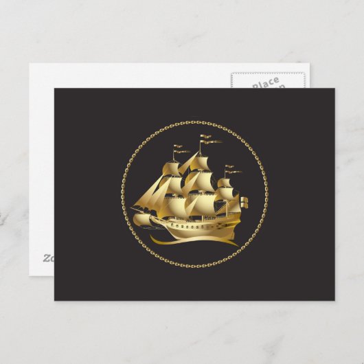 Gold Sailboot Nautical Briefkaart (Voorkant / Achterkant)