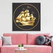 Gold Sailboot Nautical Canvas Afdruk (Insitu (Woonkamer))