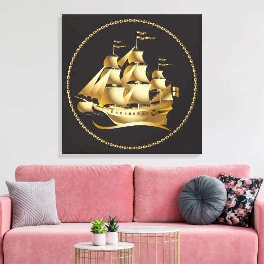 Gold Sailboot Nautical Canvas Afdruk (Insitu (Woonkamer))