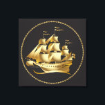 Gold Sailboot Nautical Canvas Afdruk<br><div class="desc">Een prachtig hoogwaardig gouden zeilschip met hoge masten over een contrasterende zwarte achtergrond. Het is een geweldige cadeau keuze voor zeilen of varen liefhebbers. Klaar om te hangen in uw huis,  kantoor,  jacht of zeilboot,  deze canvas print zal lang worden bewonderd.</div>
