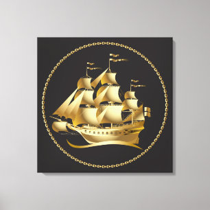 Gold Sailboot Nautical Canvas Afdruk