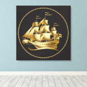 Gold Sailboot Nautical Canvas Afdruk (Insitu (Houten vloer))