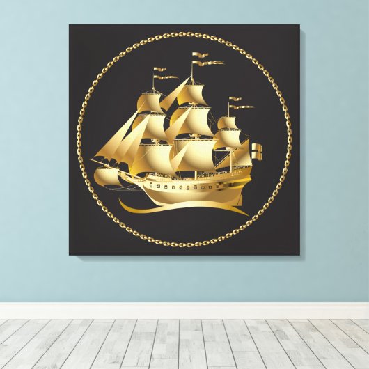 Gold Sailboot Nautical Canvas Afdruk (Insitu (Houten vloer))