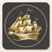 Gold Sailboot Nautical Kartonnen Onderzetters (Voorkant)