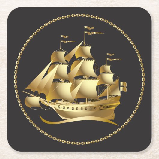 Gold Sailboot Nautical Kartonnen Onderzetters (Voorkant)