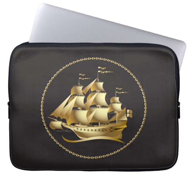 Gold Sailboot Nautical Laptop Sleeve (Voorkant)