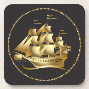Gold Sailboot Nautical Onderzetter