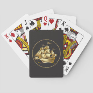 Gold Sailboot Nautical Pokerkaarten