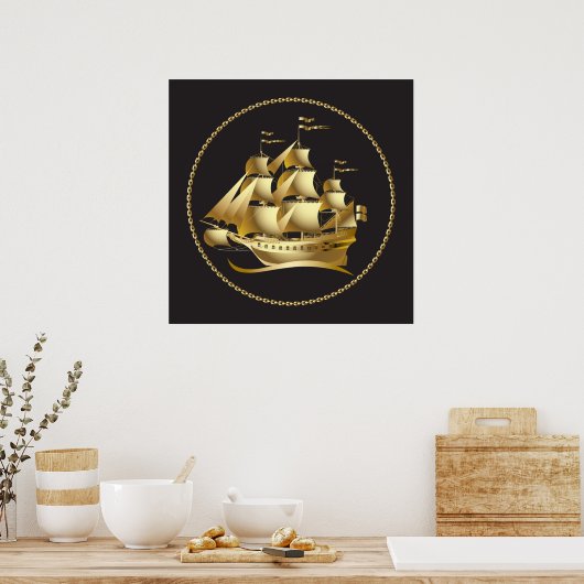 Gold Sailboot Nautical Poster (Keuken)