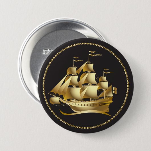 Gold Sailboot Nautical Ronde Button 7,6 Cm (Voorkant /achterkant)