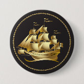 Gold Sailboot Nautical Ronde Button 7,6 Cm (Voorkant)