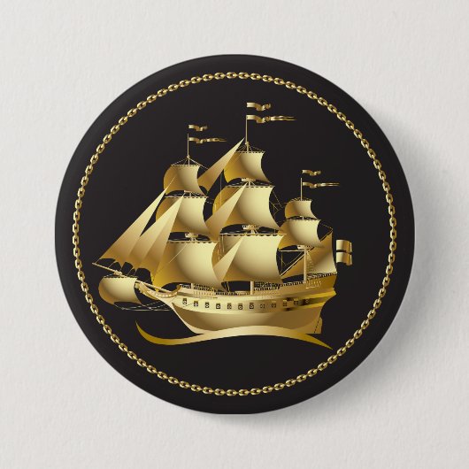 Gold Sailboot Nautical Ronde Button 7,6 Cm (Voorkant)