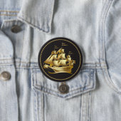 Gold Sailboot Nautical Ronde Button 7,6 Cm (In situ)