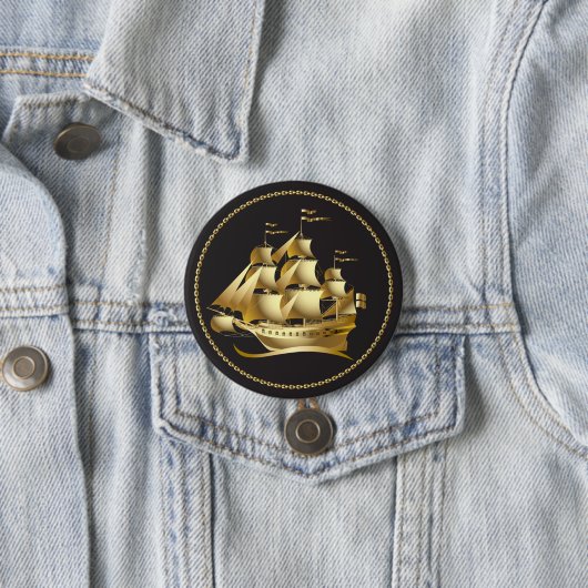 Gold Sailboot Nautical Ronde Button 7,6 Cm (In situ)