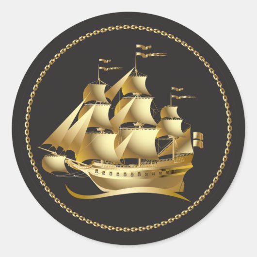 Gold Sailboot Nautical Ronde Sticker (Voorkant)