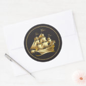 Gold Sailboot Nautical Ronde Sticker (Envelop)