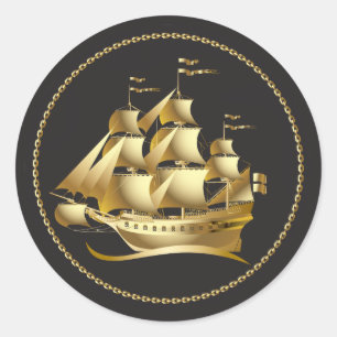 Gold Sailboot Nautical Ronde Sticker