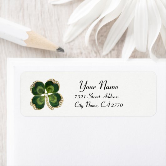 Gold Saint Patrick Shamrock Jewel en Pearls White Etiket (Insitu)