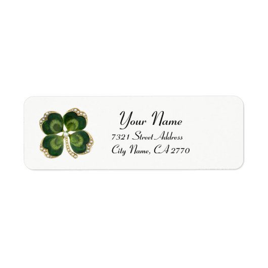 Gold Saint Patrick Shamrock Jewel en Pearls White Etiket (Voorkant)