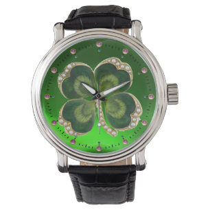Gold Saint Patrick Shamrock Jewel met Pearls Horloge