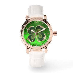 Gold Saint Patrick Shamrock Jewel met Pearls Horloge