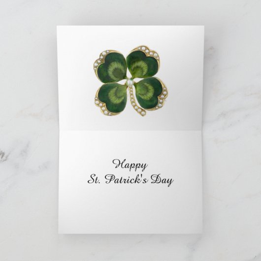 Gold Saint Patrick Shamrock Jewel met Pearls Kaart (Binnen)
