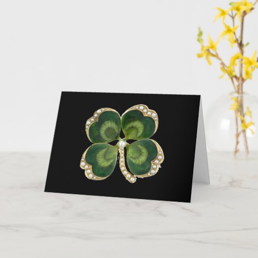 Gold Saint Patrick Shamrock Jewel met Pearls Kaart (Gele Bloem)