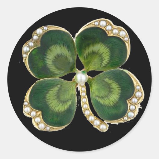 Gold Saint Patrick Shamrock Jewel met Pearls Ronde Sticker (Voorkant)