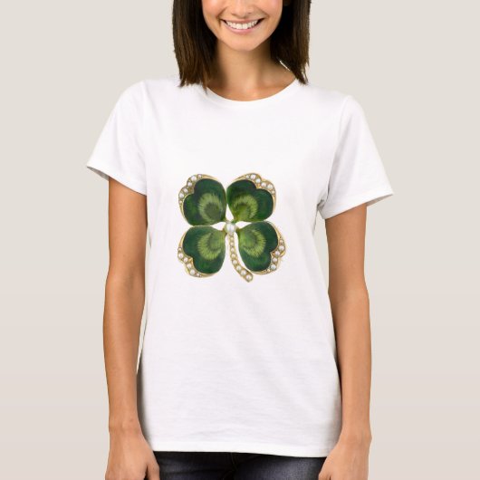 Gold Saint Patrick Shamrock Jewel met Pearls T-shirt (Voorkant)