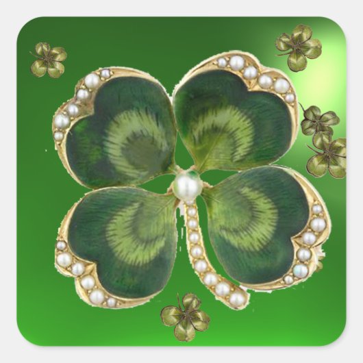 Gold Saint Patrick Shamrock Jewel met Pearls Vierkante Sticker (Voorkant)