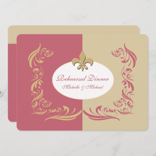 Gold Sand Berry Pink Fleur de Lis Wedding Event Kaart (Voorkant / Achterkant)