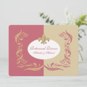 Gold Sand Berry Pink Fleur de Lis Wedding Event Kaart (Staand voorkant)
