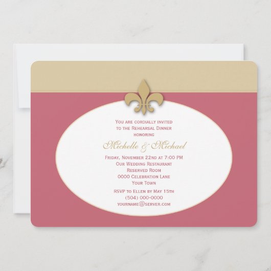 Gold Sand Berry Pink Fleur de Lis Wedding Event Kaart (Achterkant)