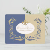 Gold Sand en Ice Blue Fleur de Lis Wedding Event Kaart (Staand voorkant)