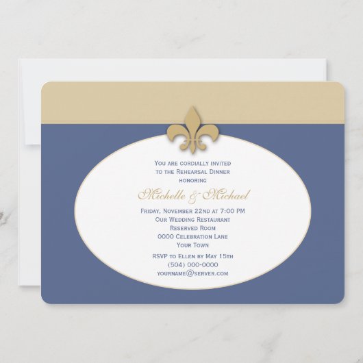 Gold Sand en Ice Blue Fleur de Lis Wedding Event Kaart (Achterkant)