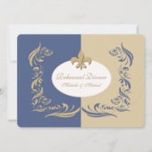 Gold Sand en Ice Blue Fleur de Lis Wedding Event Kaart (Voorkant)