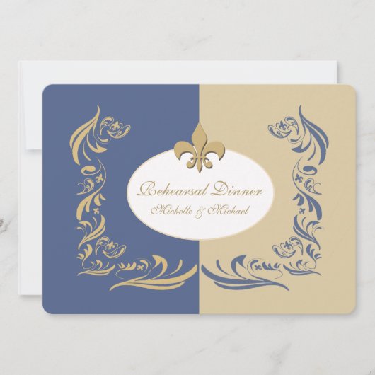 Gold Sand en Ice Blue Fleur de Lis Wedding Event Kaart (Voorkant)