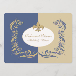 Gold Sand en Ice Blue Fleur de Lis Wedding Event Kaart