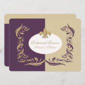 Gold Sand en Paarse Fleur de Lis Wedding Event Kaart (Voorkant / Achterkant)