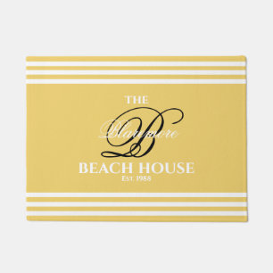Gold Sand White Stripes Black Initiaal Name Buiten Deurmat