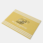 Gold Sand White Stripes Black Initiaal Name Buiten Deurmat (Schuin)