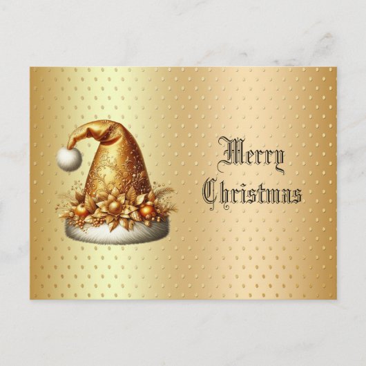Gold Santa Hat Holiday Christmas Briefkaart (Voorkant)
